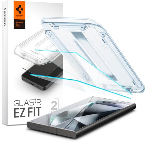 Spigen Glas.tR EZ Fit Skärmskydd kompatibel med Samsung Galaxy S24 Ultra, 2 Stycken, med Sjabloon voor Installatiem, Kristallklart, Case friendly, 9H härdat glas