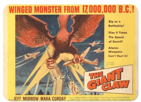 Tischset mit Korkuntersetzer The Giant Claw Nanar Altes Filmplakat, Retro-Filmplakat, Vintage-Kinoposter – Groß 39,5 x 28,5 cm