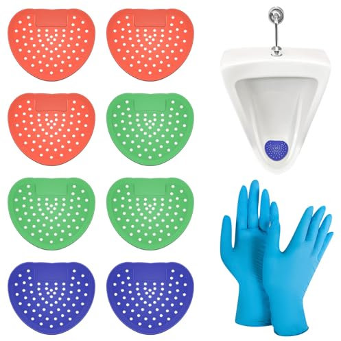 Desodorisant Urinoir Tamis d'Urinoir parfumés Lot de 9 Grille Urinoir Filtre à Urinoir Désodorisant pour Urinoir avec 10pcs Gants pour Urinoir les Centres Commerciaux, les Hôtels, les Écoles