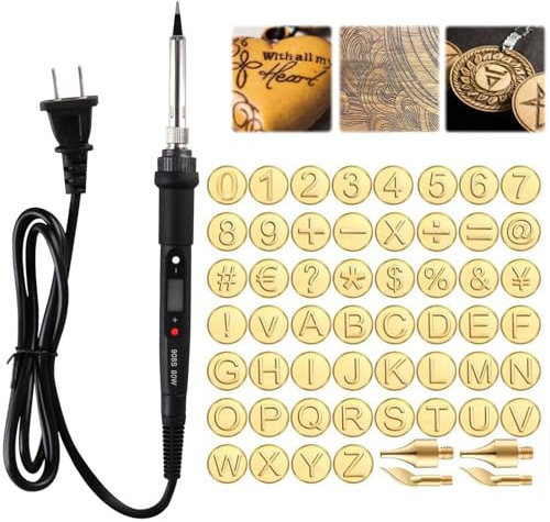 58pcs DIY Wood/Leather Burning Set, 26 Letters Copper Mold -DIY Wood Burning/Carving Set, Letter Soldering Iron DIY Tools, Letter Soldering Iron Stencils Wood Burning Kit