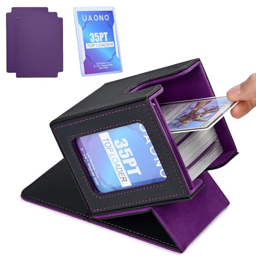 UAONO Karten-Deckbox für MTG Commander, für 100 doppelt gesleevte Karten | Magnetverschluss, 2 Trennwände und 1 Top loader inklusive Schwarz/Lila