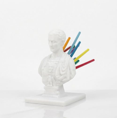 Naturalspring Julius Caesar Schreibtisch-Stifthalter | Kreativer Caesar-Büstenstatuen-Stifthalter | Schreibwarenzubehör | Weiß
