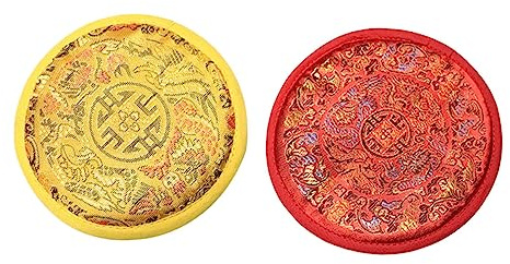 BESTonZON 2stücke Teiliges Handgefertigte Nepal Klangschalenunterlagen Aus Rutschfeste Buddha Klangschalenpolster Langlebige Kissen Für Buddhistische Ritualinstrumente in Rot Und Gelb