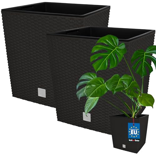 KOTARBAU® Uppsättning av 2 blomkrukor 64 l höjd: 40 cm Umbra växtkruka av plast ytterkruka med inre kruka blomkruka set som rotting växtkruka inomhus utomhus