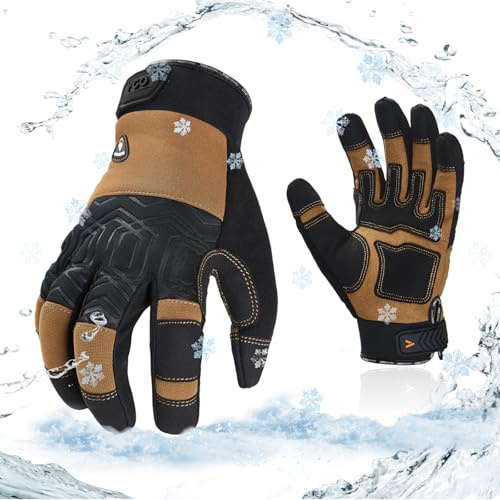Vgo... 1Paar 0℃/32°F Winter Kunstleder Arbeitshandschuhe, Kaltes Wetter Wasserdicht Sicherheit Arbeitshandschuhe, Kühllager oder Gefrierschrank verwenden, w/3M Thinsulate Lining(SL7716FLWP)