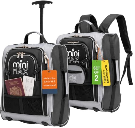 Aerolite MiniMAX 30L EasyJet 45x36x20cm Maximum Size Kids Childrens Cabin Hand Luggage Under Seat Trolley Backpack Carry On Cabin Hand Luggage Bag 45x36x20 (Black x 2)