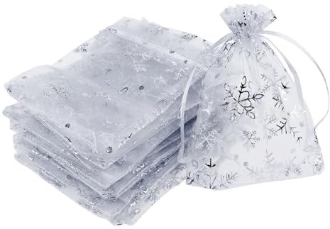 100 Stück organzasäckchen 10x15 Weihnachten, säckchen zum befüllen, kleine schmuckbeutel mit Zugband, schmuckbeutel organzasäckchen für Party Geburtstag Hochzeit Festival crystal candy (weiß, 7*9cm)