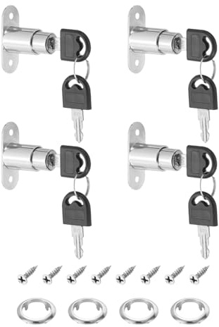 PATIKIL Push Plunger Lock, 4 Pack 22mm(7/8inch) Cylinder Length 3/4 Cylinder Diameter Zinc Alloy Chrome Finish Desk Drawer Lock Keyed Different for File Cabinet Wardrobe Sliding Door