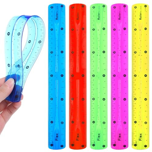 YUXIANLB 5 Stück Flexibles Lineal 12 Zoll 32cm Farbige Transparente Kunststofflineale Lineal Mit Zentimetern Millimetern Zoll Gerades Lineal Kunststoff Messwerkzeug Für Schüler Schule Büro