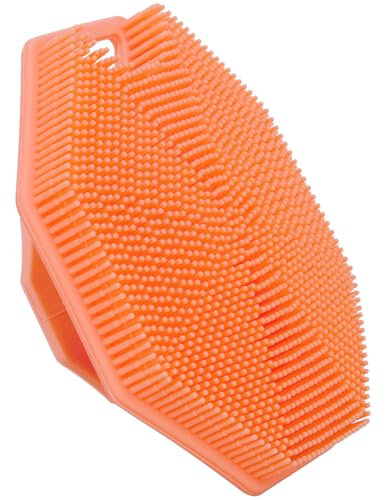 Alyvisun Spazzola per il Corpo in Silicone con Gancio e Ventosa, Spazzola Scrub Corpo da Bagno [Esfoliare e Massaggiare Delicata], Spazzola Doccia in Silicone per Tutti i Tipi di Pelle (Arancione)