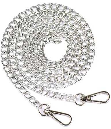 Aluminium Taschen Trageriemen Kette, Schulterriemen für Taschen Kette Silber, Ersatz Taschenkette Metall 120cm mit Schnallen für DIY Metall Schulter Crossbody Tasche Handtasche Geldbeutel (Silber)