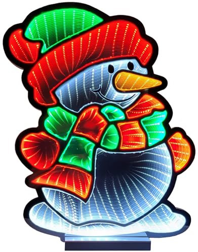 Brandsseller Weihnachtsbeleuchtung mit Infinity-Effekt 33x7x40 cm - LED Dekofigur aus Kunststoff, Timer 6/18h, 3m Kabel, moderne Weihnachtsdeko für Innen - Schneemann