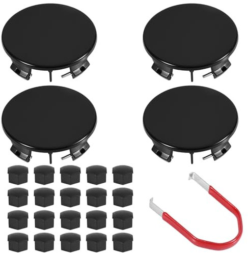 4pcs Wheel Center Caps for Tesla Model 3, 2.17in Black Wheel Hub Caps with 20pcs Lug Nut Cover & Wrench Waterproof Dust Proof Wheel Hub Caps Center Cover