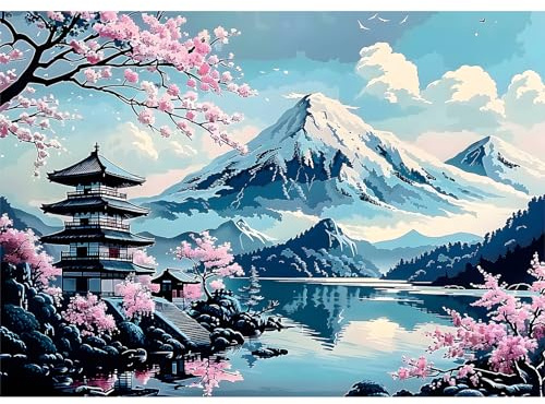 EOBROMD Diamond Painting Kit Completo Paisaje, Monte Fuji Pintura de Diamante Adultos, Punto de Cruz Diamante, Cuadro Diamante Art Rhinestones Bordado para Decoración Hogar 30x40 cm
