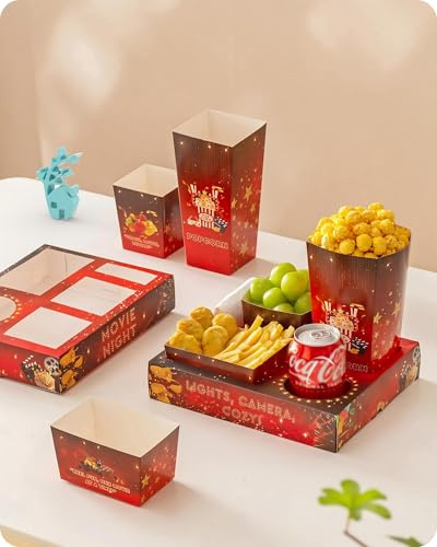 Baffect 100 bandejas para aperitivos de noche de película, 20 cajas de palomitas de maíz, 20 cuencos de ensalada, 20 cuencos de nachos, 20 invitaciones de fiesta de película, suministros de noche de