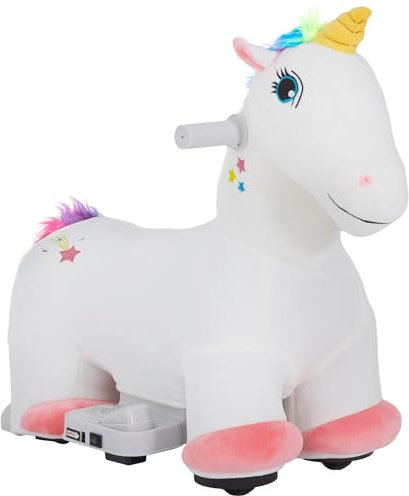 AIYAPLAY Unicornio Eléctrico para Niños de 18 a 36 Meses Caballo Balancín Eléctrico con Batería 6V y Música Carga 25 kg 69x34x53 cm Blanco