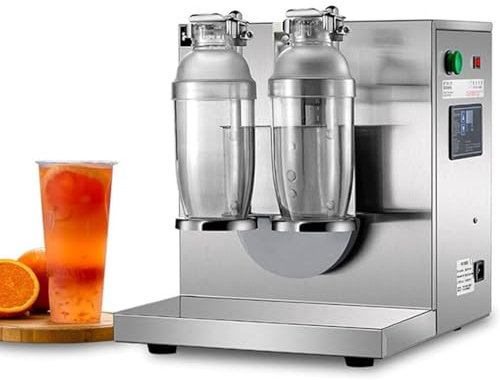 Mezclador de té con leche, máquina mezcladora de té con leche eléctrica de doble marco, máquina mezcladora de batidos de leche ajustable de 1 a 120 s con tazas de acero inoxidable de doble marco