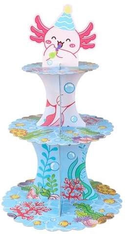 Tinoaly Supporto per Cupcake a 3 Livelli Axolotl, Simpatico Supporto per Torta in Cartone Rosa a Forma di Animale dei Cartoni Animati Torre Dessert Salamandra Messicana Decorazioni