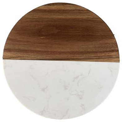 Tabla De Quesos De Mármol De 25 Cm Y Tabla De Servir De Madera De Acacia. Tabla De Cortar De Piedra. Bandeja Redonda De Mármol Artesanal Para Queso, Embutidos, Carne Y Fruta. Color Blanco, 25 Cm.