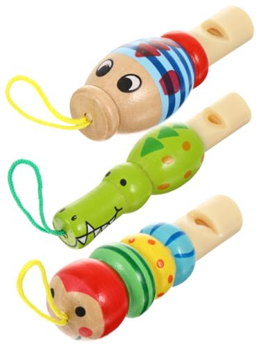 SHINEOFI 3PCS Wooden Whistle Bulk Wood Carved Animal Whistle Cute Cartoon Animal Noisemakers for Kids Musical Instrument Early Educational Toys Party Favor, Random Style