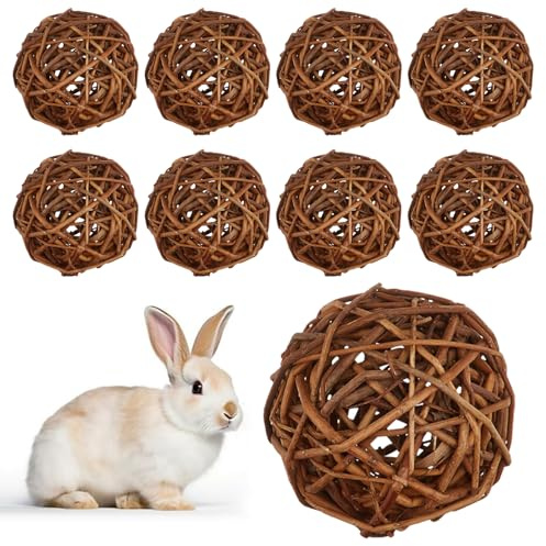 ZYEKIU 9 Pezzi Giochi per Conigli Nani, Giocattolo da Masticare per Conigli, Giochi Coniglio Naturale, Palla per Criceti Interessante, per Porcellini d'India, Cincillà, Criceti, Pappagalli (5cm)