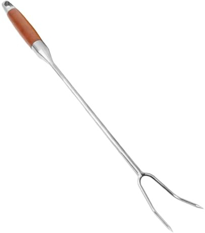 DimyFew Forchetta in Acciaio Inossidabile per Carne, utensile da Cucina a Due Punte per servire e Cucinare, Manico in Legno 50cm
