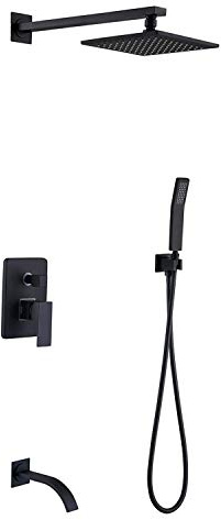 QYZUJIKL Shower System, Bathroom Rain Shower System Wall Mounted Shower Combo Set With High Pressure 8 Square Rain Shower Head And Handheld Shower Faucet Set Black, Shower Set