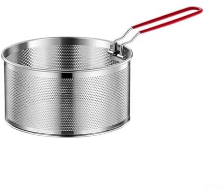 Pumixiy Cestello scolapasta in acciaio inox con manico a rete profonda per cucinare tagliatelle verdure a vapore inserto multi formato scolapasta utensile da cucina (04)
