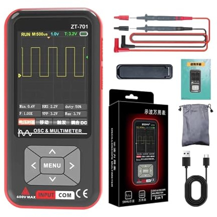 YVAAASIYC ZT701 Oscilloscopio Digitale multimetro 2 in 1, Larghezza di Banda 5MH/z, generatore di Segnale Portatile 48MSa/s con archiviazione Dati Forma d'onda PC