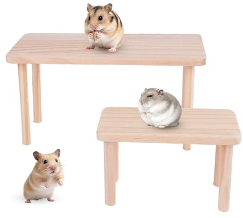 Yootiko 2 Stück Hamster Spielplattform aus Holz, Hamster Etage, Spielzeug Plattform für Hamsterkäfig, Kletter- und Balancierspielzeug für Kleintiere wie syrische Zwerghamster,Rennmäuse, Mäuse(M+S)