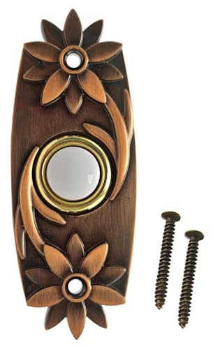 Ronyme Pulsante del campanello con illuminazione a LED, elegante, resistente, facile da installare, pulsante di chiamata in ottone, design retrò per esterni, Bronzo