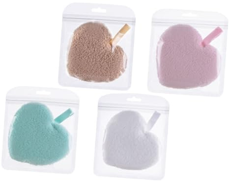 BIUDECO Set 4 Spugne per Viso a Forma di Cuore Cordino per Rimozione Trucco e Pulizia Profonda Esfoliazione Delicata per Pelle Sensibile e Zone Occhi Naso Bocca