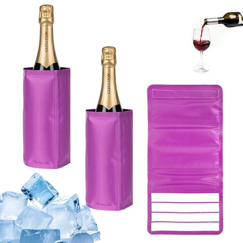 Ice Wine Sleeve Cooler - Universal Gel Cooled Bottle Holder for Red, White & Champagne, Freestanding Portable Wine Bottle Cooler Carrier (purple)