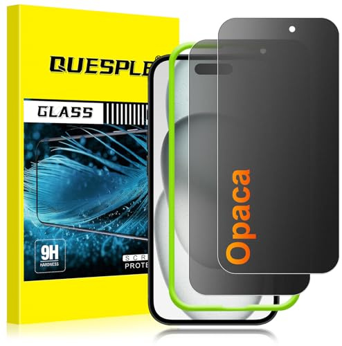 QUESPLE 2 Pezzi Privacy Opaca Pellicola Protettiva per iPhone 15 6,1 Pollici, Anti-Impronte e Antiriflesso Anti Spia Privacy Vetro Temperato Copertura Totale, Durezza 9H