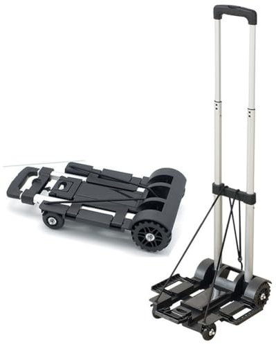 Heavy Duty Foldable Hand Truck - Portable 4-Wheel Trolley for Moving, Travel & Shopping - Multi-Functional Luggage Cart for Boxes & Heavy Loads