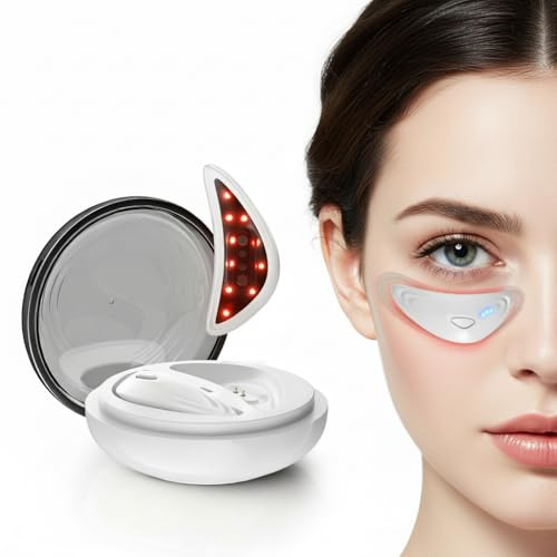 Augenmassagegerät mit Rotlicht – Wiederaufladbares Unter-Augen Pflegegerät mit LED & sanfter Vibration zur täglichen Augenpflege, für entspannte Augenpartie zuhause & unterwegs (white)