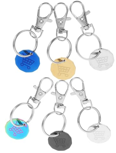 BESPORTBLE 6pcs Stainless Steel Shopping Cart Coin Keychains, Multi-color Mini Token Holder Keyrings for Grocery Trolleys and Shopping Bags