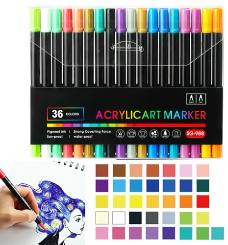 Paint Markers - 24/36 Bright Colored Double Headed Paint Pens, Waterproof Ink Coloring Book Markers | Brush Tip, Fine Tip Colors Great for Painting