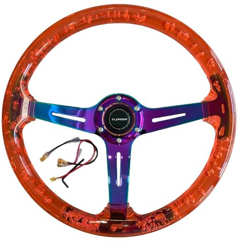 TIYPEOR 350mm/14 inch Universal Racing Steering Wheel Drifting Sport Car Steering Wheel 3-Spoke 6 Bolts Acrylic with Horn Button Rally/Motorsport/Sim Driving