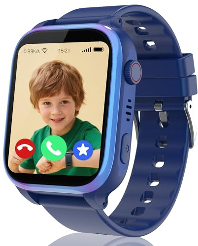 4G Smartwatch Kinder, IP68 Kinder Smartwatch mit GPS und Telefon, HD Videoanruf, SOS-Anruf, Schulmodus, Spiel, Wecker, SIM, Handy, Smart watch Wasserdicht Kinderuhr Geschenke für Mädchen Jungen, Blau