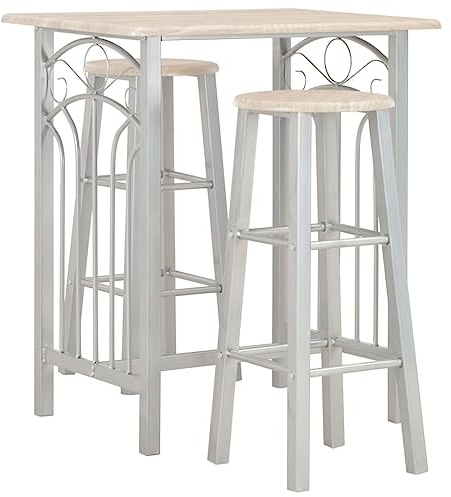 Mhdvray 3-TLG. Bar-Set Holz und Stahl 72,5x55x82,5 cm, Esstisch mit Stühlen, Modernes Design, Robustes Material für Outdoor-Nutzung, kompaktes Küchentisch-Set für Garten, Balkon, Küche oder Esszimmer