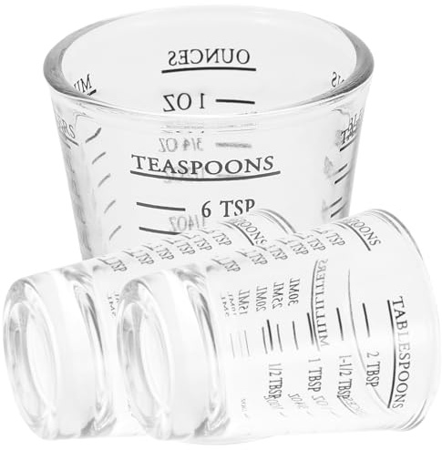 SHERCHPRY 3 Pezzi Set da 3 Bicchieri di Vetro Trasparenti con Scala Chiara da 30 Ml, Misurini per Liquidi e Tazze da Caffè, per Preparazione e Tostatura in Cucina