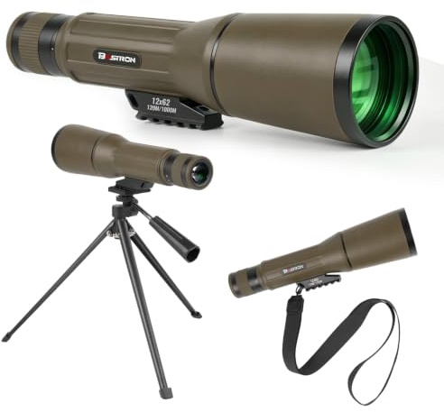 BOSTRON Telescopio 12×62 HD FMC BAK4 para Observación de Aves | Monocular de Observación con Trípode,Lentes FMC BAK4, IPX7 Impermeable, Spotting Scope para Aves, Caza, Tiro Deportivo