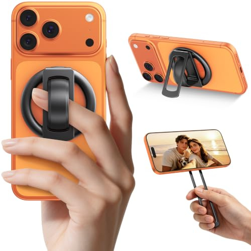Babacom for MagSafe Ring Phone Stand with Soft Silicone Loop & Metal Ring | Zinc Alloy 3-in-1 Magnetic Phone Grip, 180° Foldable Desk Phone Holder & Selfie Stick for iPhone 17 16 15 14 13 12 & Other