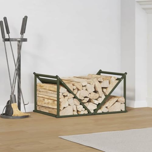 sephironlbb Estantería para leña de acero laminado en frío, 70 x 43 x 34,5 cm, color verde oliva