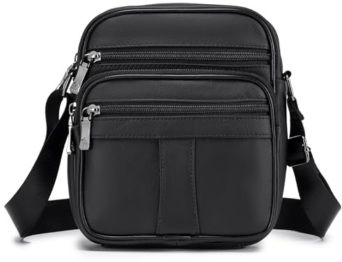 BAGZY Män Läder Handväska Axelväska Satchel Business Messenger Ryggsäck Casual Resväska Crossbody för Plånboksväska Mobiltelefonnycklar Svart