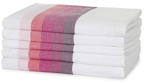 Sticky Toffee 100% Cotton Tea Towel - Multicoloured Red Herringbone Stripe Pattern, Pack of 5 | Kitchen Towel Set | Absorbent, Strong, Quick Dry | Home & Bathroom Accessories