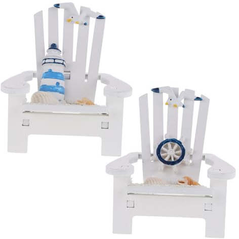 NUOBESTY 2pcs Mini Wooden Beach Chair Nautical Table Decoration Miniature Doll House Ornament Beach Garden Accessories for DIY Dollhouse Home Desktop Decoration