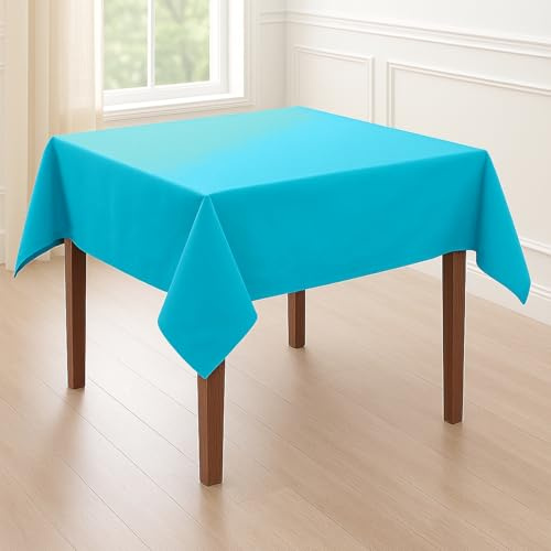 Hans-Textil-Shop Tischdecke Türkis 100×100 Baumwolle – Uni Tischtuch quadratisch, pflegeleicht & bügelfest, handgefertigte Baumwoll Tischdecke mit 4-Seiten-Saum für Küche, Esszimmer & Deko