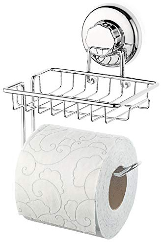 HASKO accessories Saugnapf Toilettenpapierhalter mit Ablage, Edelstahl SS304 Toilettenpapierrollenhalter, Wandhalterung, Papierrollenspender für Badezimmer Küche (Chrom)